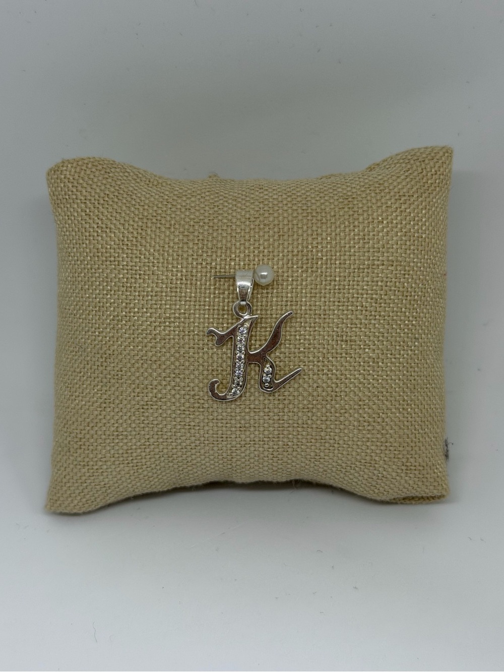 Sterling Silver 925 Letter K Initial Pendant Pavé CZ Rhinestone Charm
